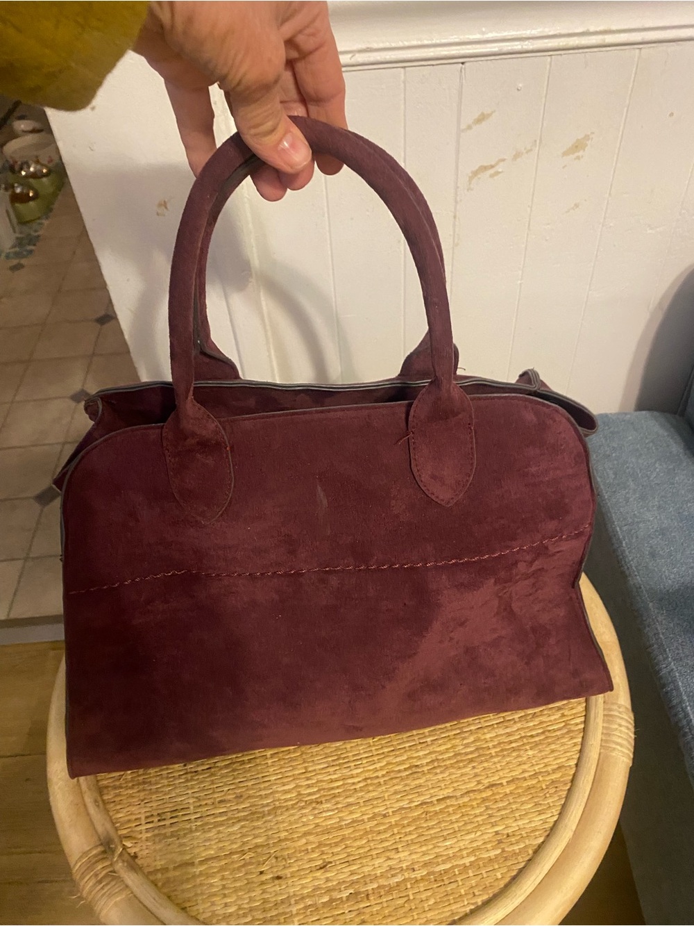 Suede Tote Handbag in Deep Burgundy - Women's Bag